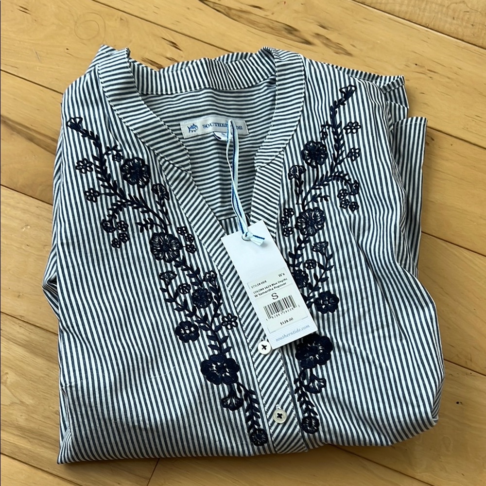 Southern Tide Blue/White Striped Tunic with Floral Embroidery Women’s (S) NWT